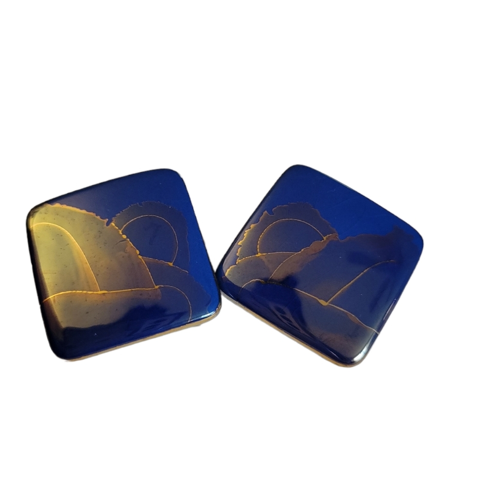 Vintage Enamel Blue Earrings